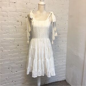 Mille Resort tie shoulder cotton eyelet dress white size medium